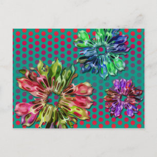 abstract fractal flowers 2D   green red dots Postcard