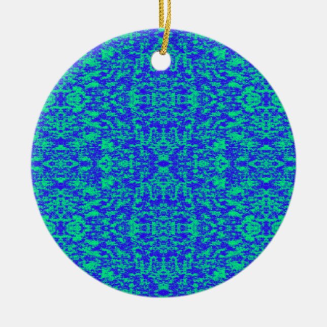 Abstract Fractal In Blue And Green Ceramic Tree Decoration (Front)