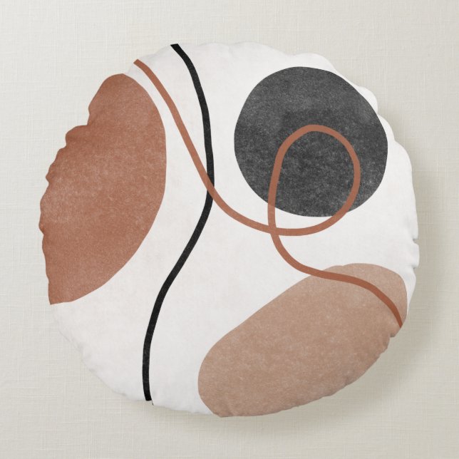 Abstract Freeform Shapes - Brown and Black Round Cushion (Front)
