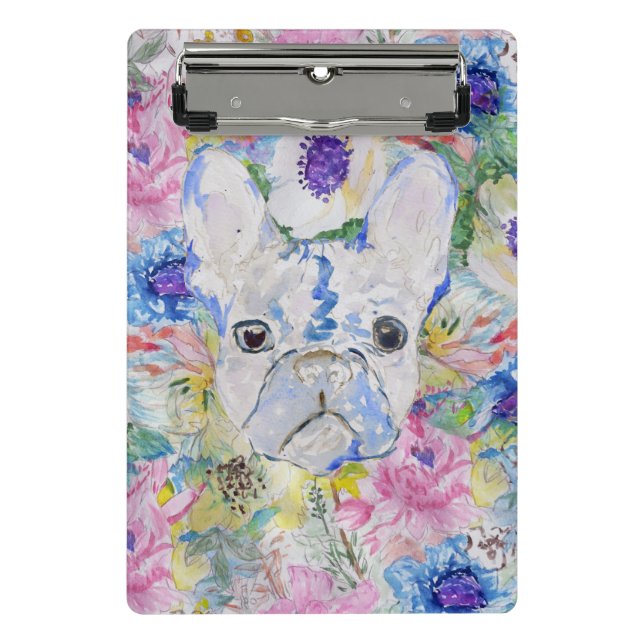 Abstract French bulldog floral watercolor paint Mini Clipboard (Front)
