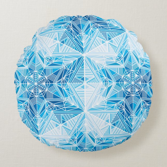 Abstract frozen star snowflakes seamless pattern round cushion (Front)