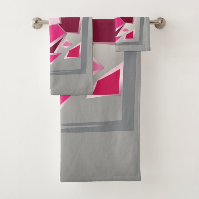 Abstract fuchsia flower bath towel set (Insitu)