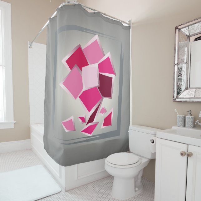 Abstract fuchsia flower shower curtain (In Situ)
