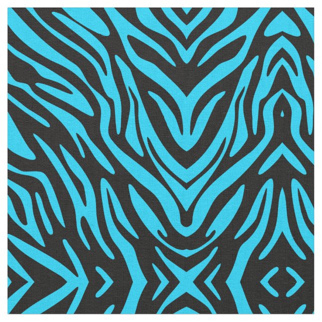 Abstract Fun Blue Zebra Stripe Fabric (Close Up)