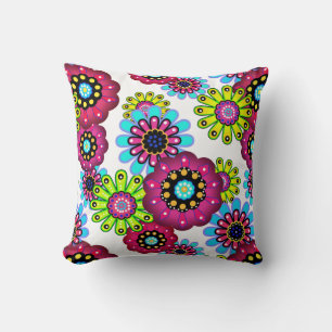 Abstract fun cartoon flowers floral kids scandinav cushion