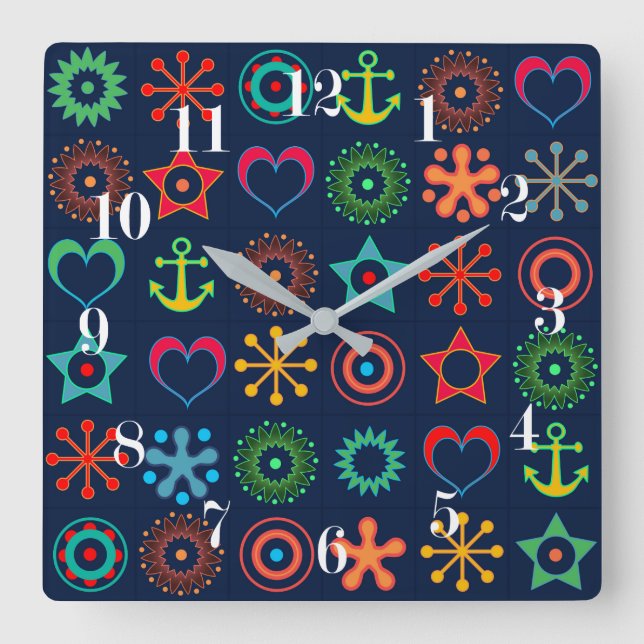 Abstract fun reshape tro design print square wall clock (Front)