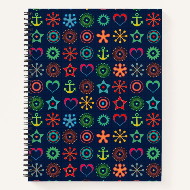 Abstract fun shapes retro design print notebook (Front)