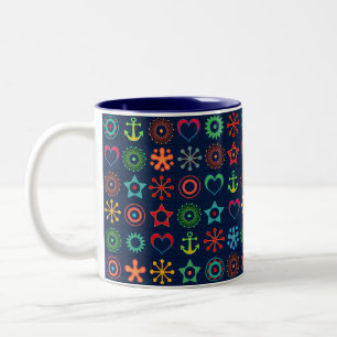 Abstract fun shapes retro design print Two-Tone coffee mug
