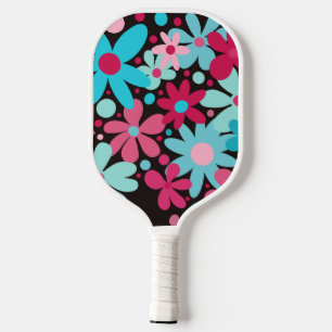 Abstract, funky pink & blue flowers  pickleball paddle