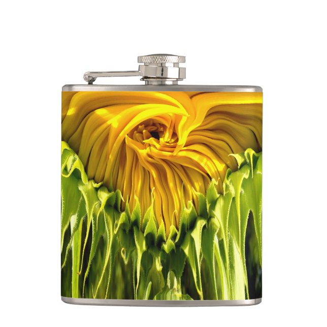 Abstract funky retro Sunflower, scared geometry  Hip Flask (Front)