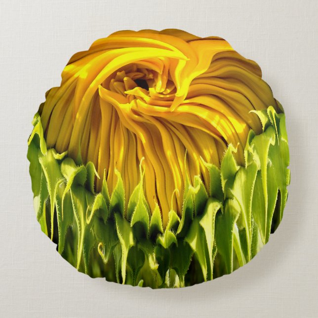 Abstract funky retro Sunflower, scared geometry  Round Cushion (Front)