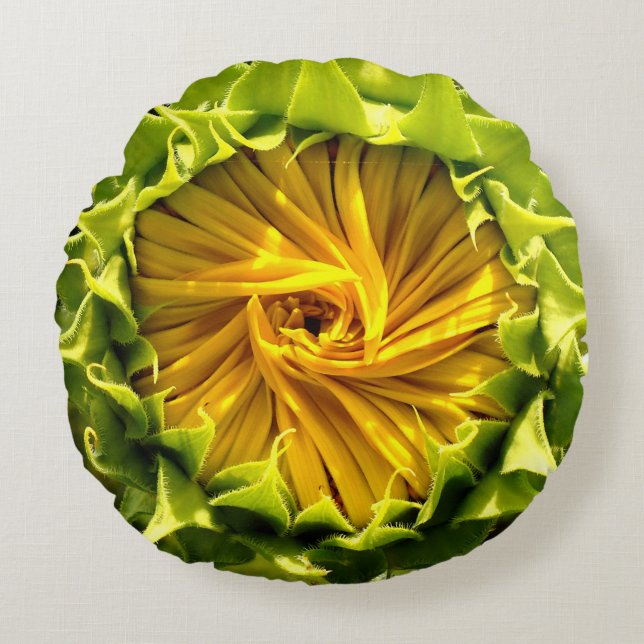 Abstract funky retro Sunflower, scared geometry  Round Cushion (Front)