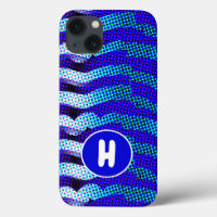 Abstract Funky Wave Pattern Blue, Green Monogramed