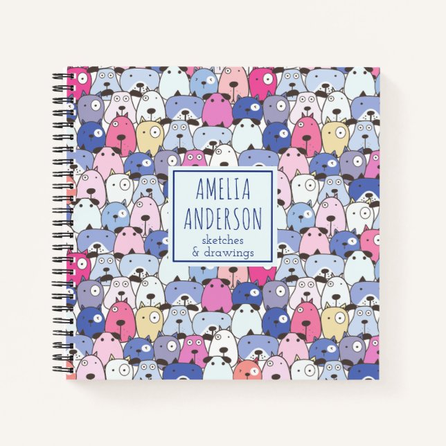 Abstract Funny Dog Face Pattern Custom Name Notebook (Front)