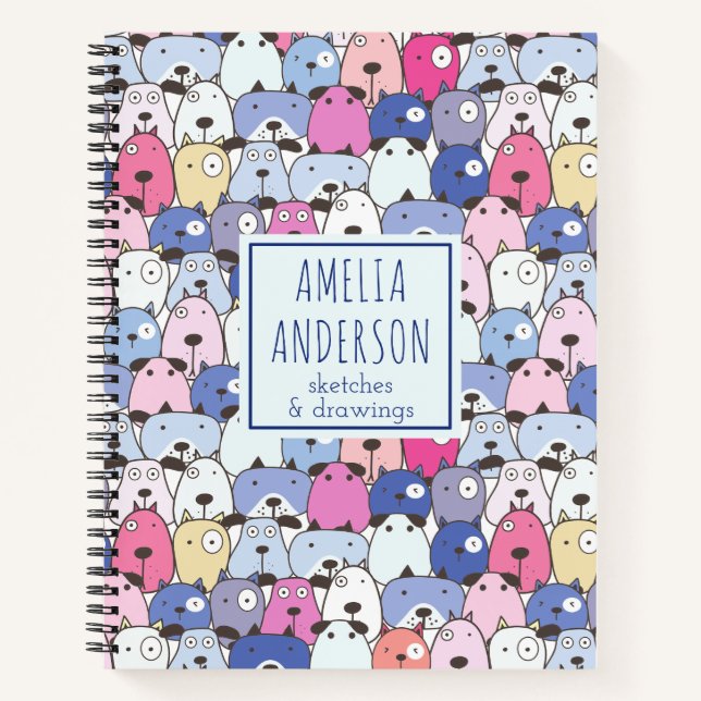Abstract Funny Dog Face Pattern Custom Name Notebook (Front)