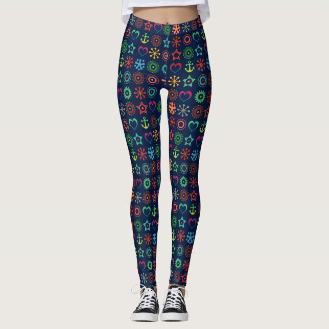 Abstract, funny, shapes, retro leggings (Front)