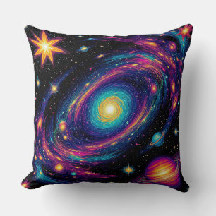 Abstract Galaxy Scene with Stars, Planets Cushion