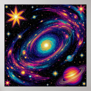 Abstract Galaxy Scene with Stars, Planets Poster
