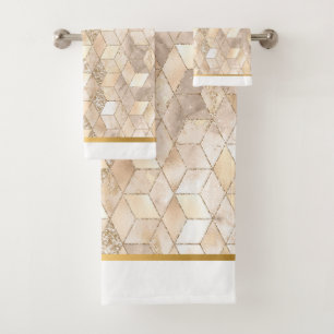 ABSTRACT GEO BLOCK GOLD BRONZE BATHROOM TOWEL SET