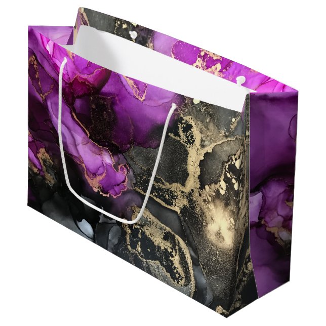 Abstract Geode Marbling Black Purple Unique Large Gift Bag (Front Angled)