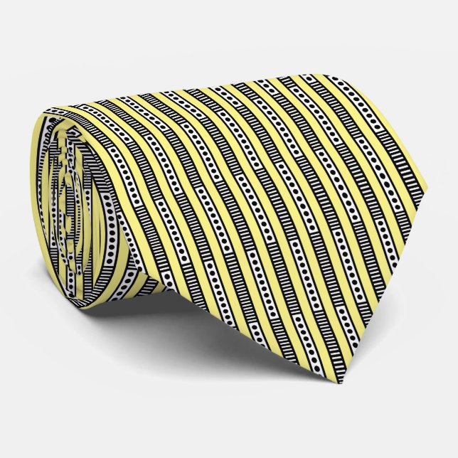 Abstract Geometric 030724 - B&W with light Yellow Tie (Rolled)