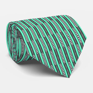 Abstract Geometric 030724 - B&W with Turquoise Tie