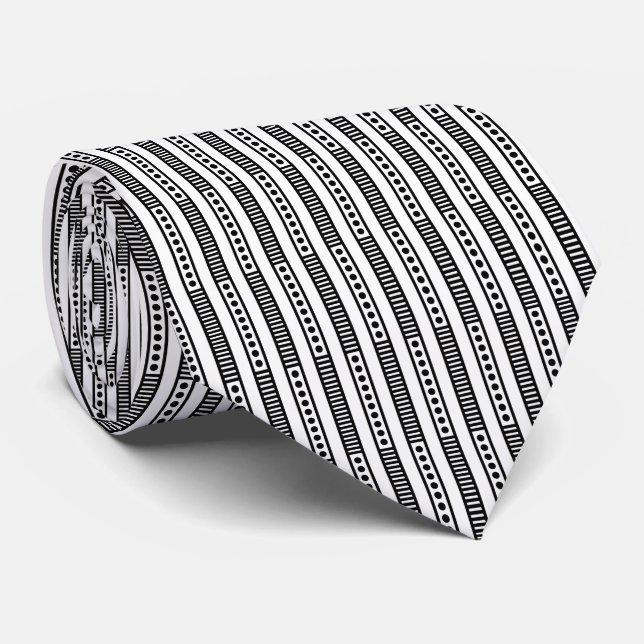 Abstract Geometric 030724 - Black and White Tie (Rolled)
