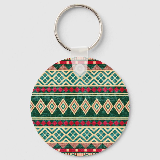 Abstract Geometric African Style Pattern Key Ring (Front)