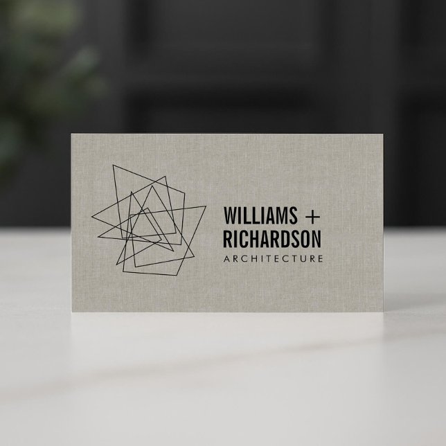 Abstract Geometric Architectural Logo Linen/Black Business Card (Creator Uploaded)