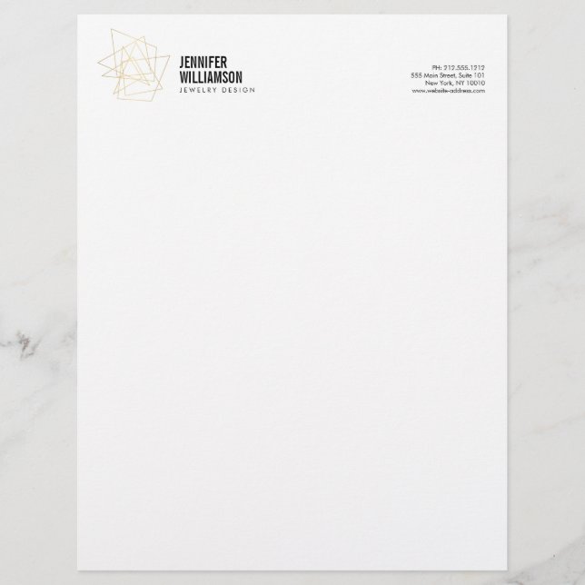 Abstract Geometric Architectural Logo White/Gold Letterhead Design (Front)