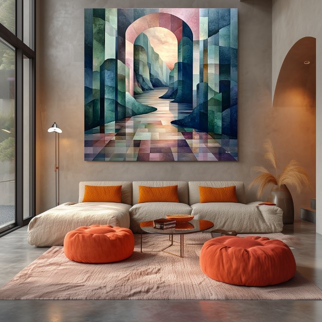 Abstract Geometric Archway with Serene River  Canvas Print (Creator Uploaded)