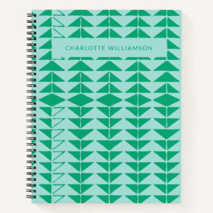 Abstract Geometric Art Blue and Green Personalised Notebook