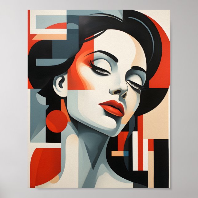 Abstract Geometric Art Cubist Woman Portrait  Poster (Front)