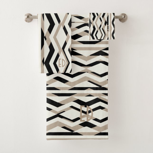 Abstract Geometric Art Deco Bath Towel Set (Insitu)
