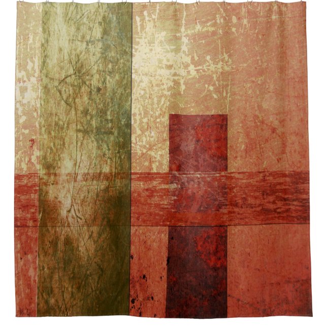 Abstract Geometric Art Grunge Red Orange Green Shower Curtain (Front)