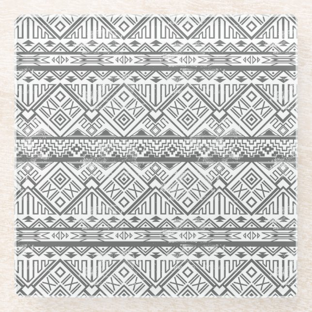 Abstract Geometric Aztec Pattern 2 Glass Coaster (Front)