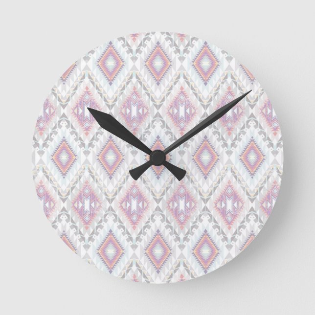 Abstract Geometric Aztec Pattern Round Clock (Front)