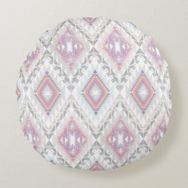 Abstract Geometric Aztec Pattern Round Cushion (Front)
