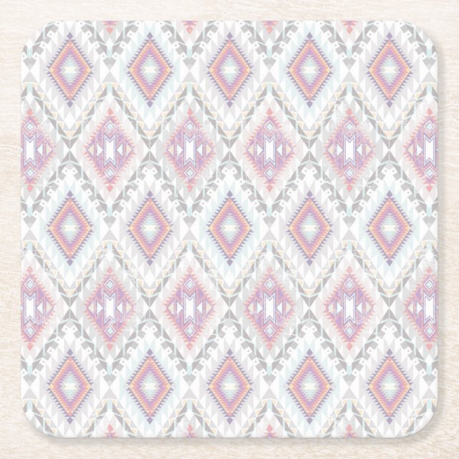 Abstract Geometric Aztec Pattern Square Paper Coaster (Front)
