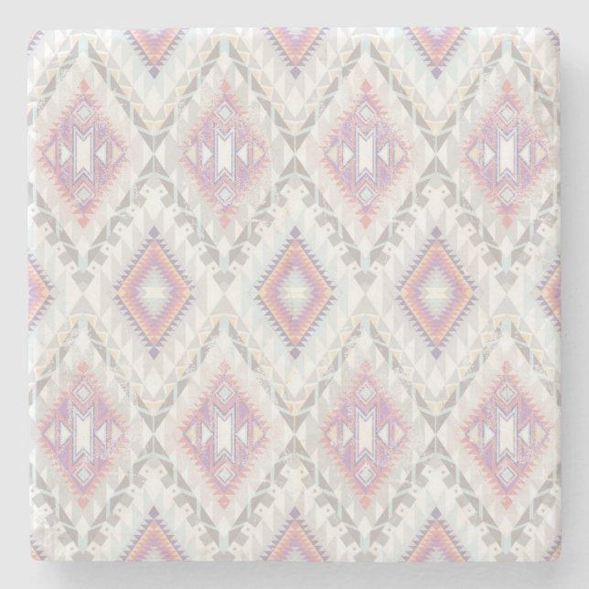 Abstract Geometric Aztec Pattern Stone Coaster (Front)