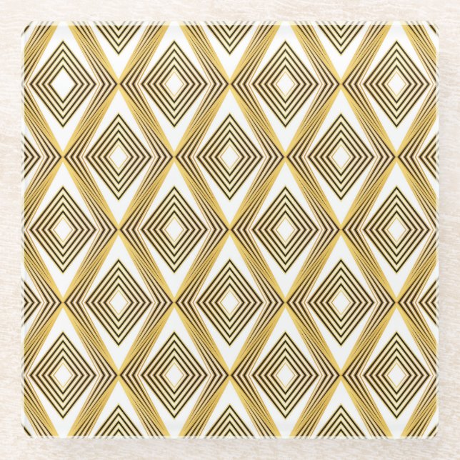 Abstract Geometric Background Art Deco Glass Coaster (Front)