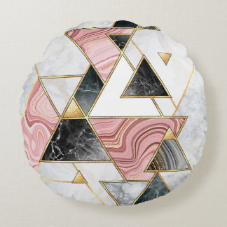 Abstract geometric background. Modern marble mosai Round Cushion