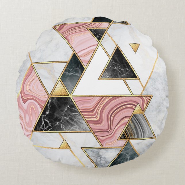 Abstract geometric background. Modern marble mosai Round Cushion (Front)