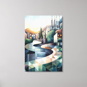 Abstract Geometric Barcelona Skyline Canvas Print