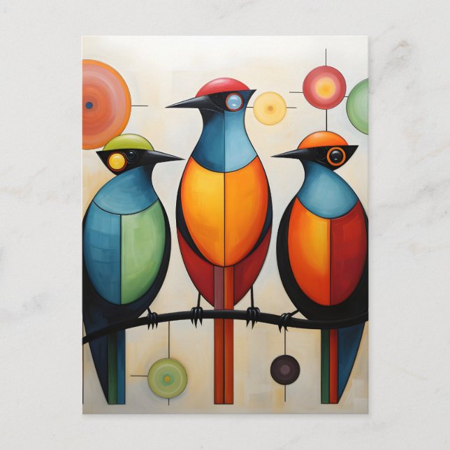 Abstract Geometric Birds Wonders Announcement Postcard (Front)
