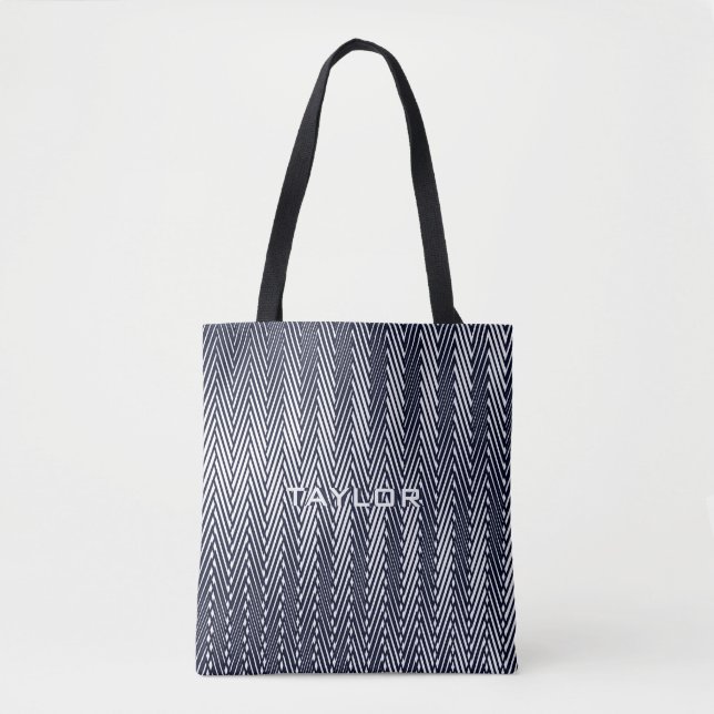Abstract Geometric Black and White Stripes, Trippy Tote Bag (Front)