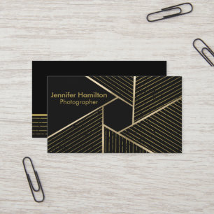 Abstract Geometric Black Gold Foil Photographer Business Card