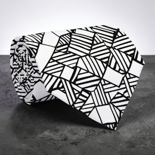 Abstract Geometric Black & White Custom Necktie