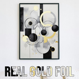 Abstract geometric black white grey gold foil prints
