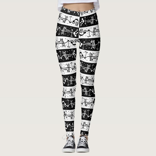 Abstract Geometric Black & White Pattern – Hand Dr Leggings (Front)